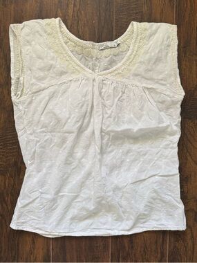 prAna Medium Ivory Textured Embroidery Detailed Blouse